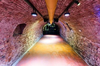 Interior of the Prostor Elementů club – underground hall with original stone walls (1)